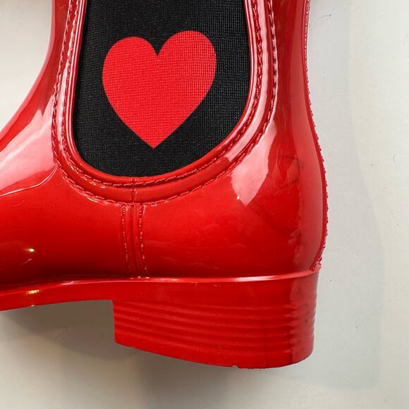 Love Moschino Chelsea Wellington Rain Boots Red Heart Glossy PVC Ankle 37 7US - Picture 6 of 16